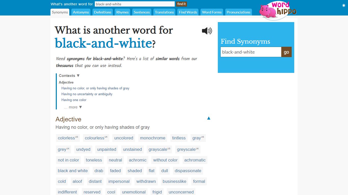 What is another word for black-and-white - WordHippo