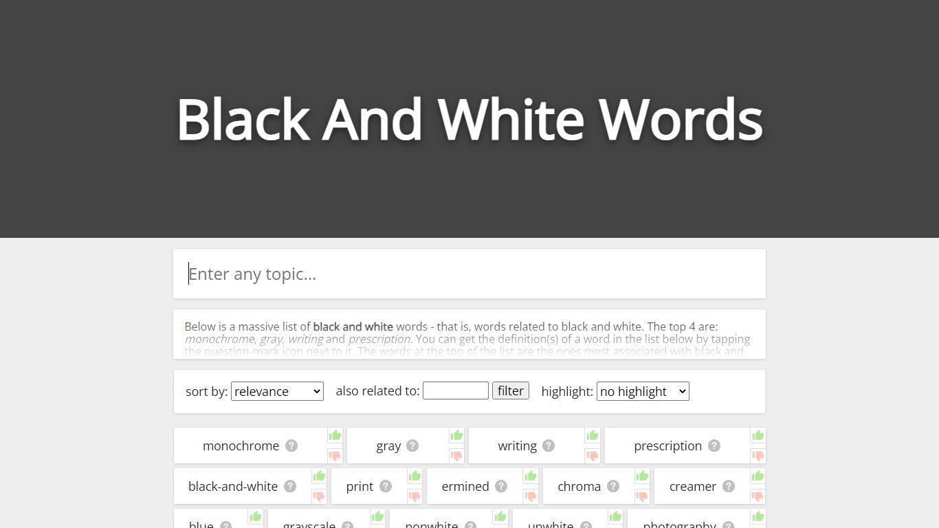Black And White Words - 400+ Words Related to Black And White